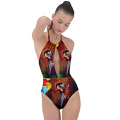 Cute Little Harlequin Plunge Cut Halter Swimsuit