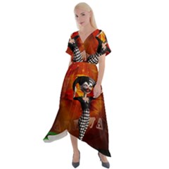 Cute Little Harlequin Cross Front Sharkbite Hem Maxi Dress