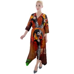 Cute Little Harlequin Quarter Sleeve Wrap Front Maxi Dress