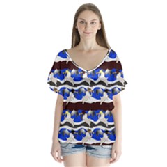 Angels Pattern V-neck Flutter Sleeve Top by bloomingvinedesign