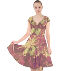 Tropical Vintage Floral Artwork Print Cap Sleeve Front Wrap Midi Dress by dflcprintsclothing