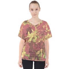 Tropical Vintage Floral Artwork Print V-neck Dolman Drape Top