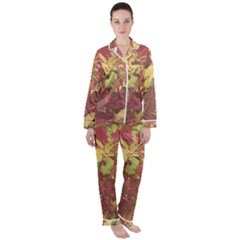 Tropical Vintage Floral Artwork Print Satin Long Sleeve Pyjamas Set