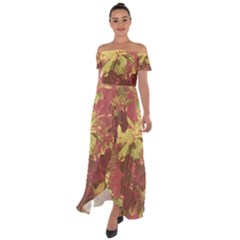 Tropical Vintage Floral Artwork Print Off Shoulder Open Front Chiffon Dress