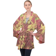 Tropical Vintage Floral Artwork Print Long Sleeve Velvet Kimono  by dflcprintsclothing