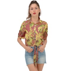 Tropical Vintage Floral Artwork Print Tie Front Shirt 