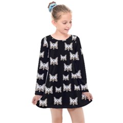 Bats In The Night Ornate Kids  Long Sleeve Dress by pepitasart