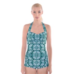 Sea And Florals In Deep Love Boyleg Halter Swimsuit  by pepitasart