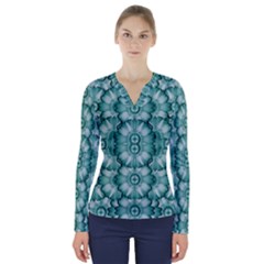 Sea And Florals In Deep Love V-neck Long Sleeve Top by pepitasart