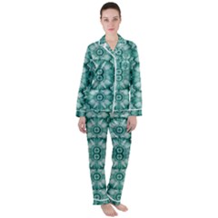 Sea And Florals In Deep Love Satin Long Sleeve Pyjamas Set by pepitasart