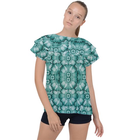 Sea And Florals In Deep Love Ruffle Collar Chiffon Blouse by pepitasart