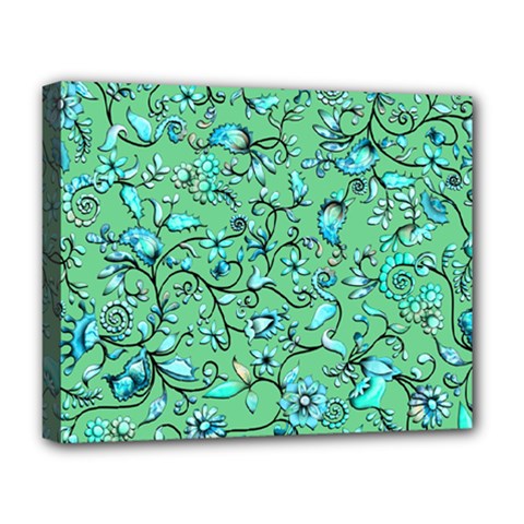 Green Flowers Deluxe Canvas 20  X 16  (stretched)