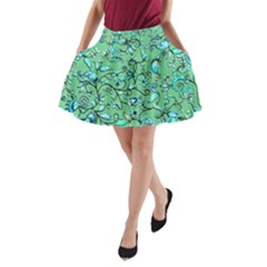 Green Flowers A-line Pocket Skirt by ZeeBee