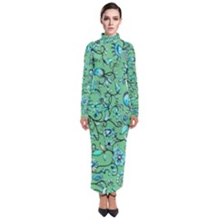 Green Flowers Turtleneck Maxi Dress