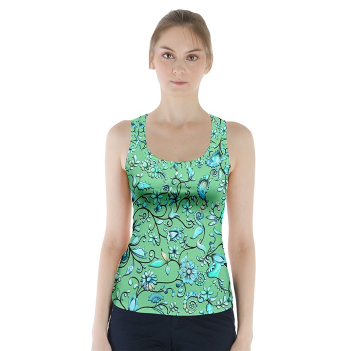 Green Flowers Racer Back Sports Top