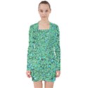 Green Flowers V-neck Bodycon Long Sleeve Dress View1