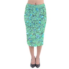 Green Flowers Velvet Midi Pencil Skirt