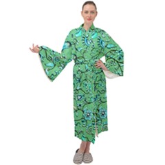 Green Flowers Maxi Velour Kimono by ZeeBee