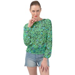 Green Flowers Banded Bottom Chiffon Top