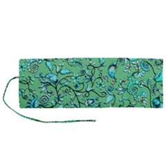 Green Flowers Roll Up Canvas Pencil Holder (m) by ZeeBee