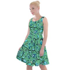 Green Flowers Knee Length Skater Dress