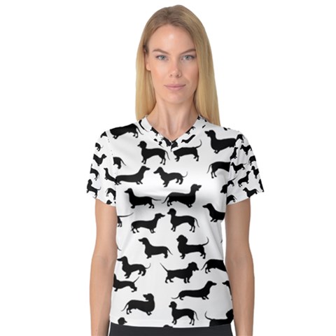 Dachshunds! V-neck Sport Mesh Tee by ZeeBee