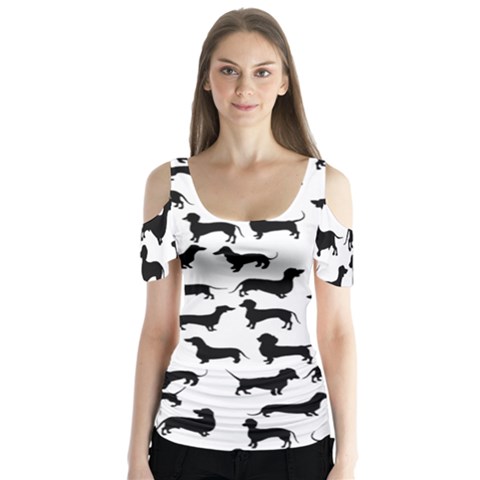 Dachshunds! Butterfly Sleeve Cutout Tee  by ZeeBee