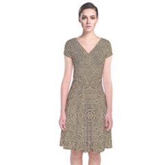 Wood In The Forest And Stars Mandala Short Sleeve Front Wrap Dress