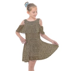 Wood In The Forest And Stars Mandala Kids  Shoulder Cutout Chiffon Dress by pepitasart