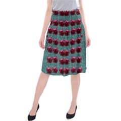 Forest Roses On Decorative Wood Midi Beach Skirt by pepitasart