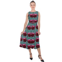 Forest Roses On Decorative Wood Midi Tie-back Chiffon Dress by pepitasart