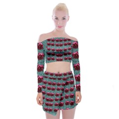 Forest Roses On Decorative Wood Off Shoulder Top With Mini Skirt Set by pepitasart