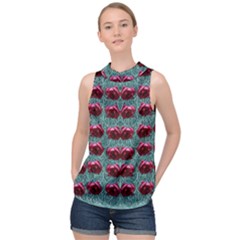 Forest Roses On Decorative Wood High Neck Satin Top by pepitasart