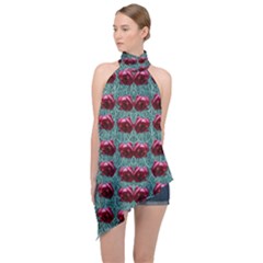 Forest Roses On Decorative Wood Halter Asymmetric Satin Top by pepitasart