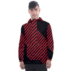 Bandes Lignes Rouge Men s Front Pocket Pullover Windbreaker