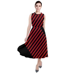 Bandes Lignes Rouge Round Neck Boho Dress