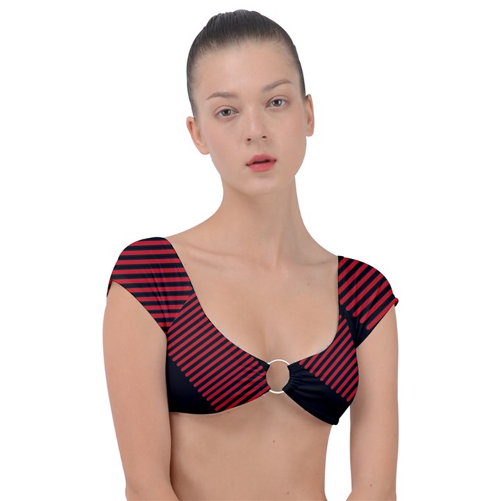 Bandes Lignes Rouge Cap Sleeve Ring Bikini Top