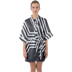 Abstrait Lignes Blanc/gris Half Sleeve Satin Kimono 