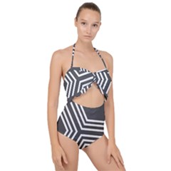 Abstrait Lignes Blanc/gris Scallop Top Cut Out Swimsuit by kcreatif