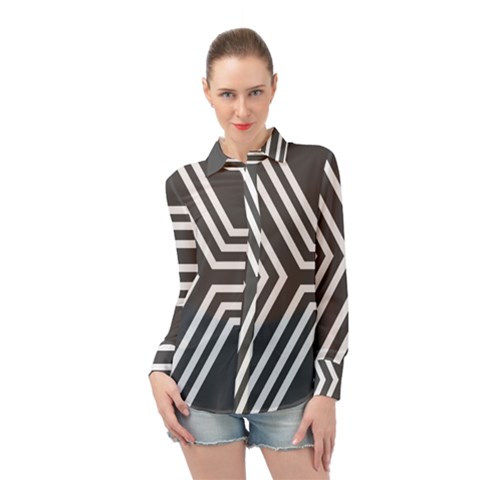 Abstrait Lignes Blanc/gris Long Sleeve Chiffon Shirt by kcreatif