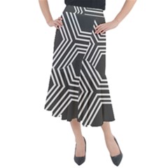 Abstrait Lignes Blanc/gris Midi Mermaid Skirt