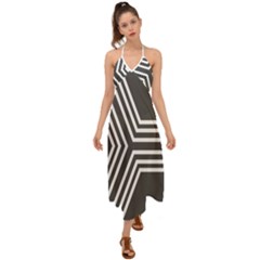 Abstrait Lignes Blanc/gris Halter Tie Back Dress 