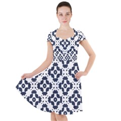 Abstrait Formes Bleu  Cap Sleeve Midi Dress by kcreatif