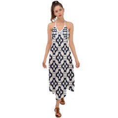 Abstrait Formes Bleu  Halter Tie Back Dress 