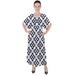 Abstrait Formes Bleu  V-neck Boho Style Maxi Dress