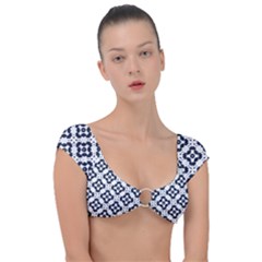 Abstrait Formes Bleu  Cap Sleeve Ring Bikini Top