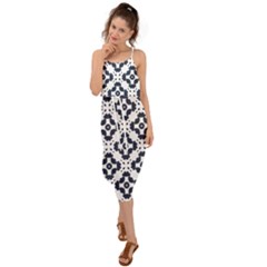 Abstrait Formes Bleu  Waist Tie Cover Up Chiffon Dress