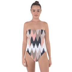 Pattern Abstrait Vagues Rose/noir/taupe Tie Back One Piece Swimsuit by kcreatif