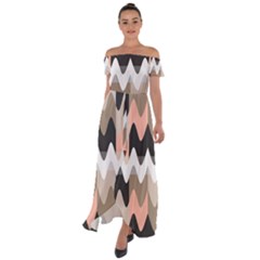 Pattern Abstrait Vagues Rose/noir/taupe Off Shoulder Open Front Chiffon Dress