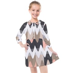 Pattern Abstrait Vagues Rose/noir/taupe Kids  Quarter Sleeve Shirt Dress by kcreatif